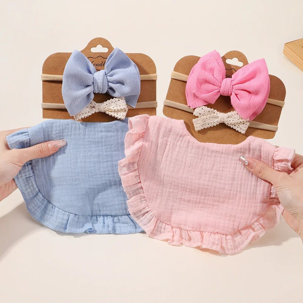 Baby Headband Saliva Towel Set Newborn Double Side Bibs Boys Girls Bandana Burp Cloths Feeding Smock Stuff 1/3Pcs saliva towel