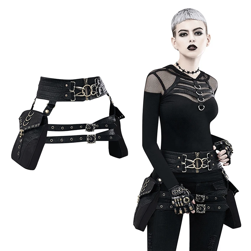 

Steampunk Waist Fanny Pack Vintage Leather Bag Band Messenger for Women Hip Sack Belt Pouch Pocket Motorcycle Gothic Ride Bag