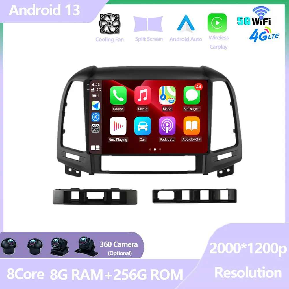 

For Hyundai Santa Fe 2 2006 - 2012 Android 13 Auto Radio Car Multimedia Video Player GPS Navigation 5G WIFI Wireless Carplay RDS