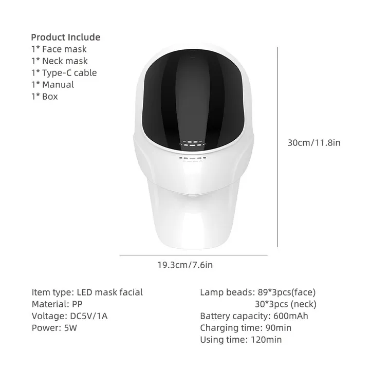 7 Colors Face Mask and Neck LED Therapy Anti Aging Wrinkle Acne Pore Oil Control Skin Tighten Whitening Anti Acne Face Lifting