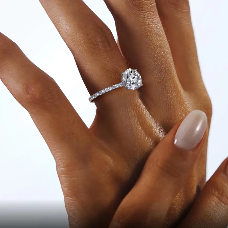 Classic 925 Sterling Sliver Engagement Wedding Promise Ring 8mm 2 Carat Round D-E Moissanite Finger Rings for Women Jewelry GRA 4