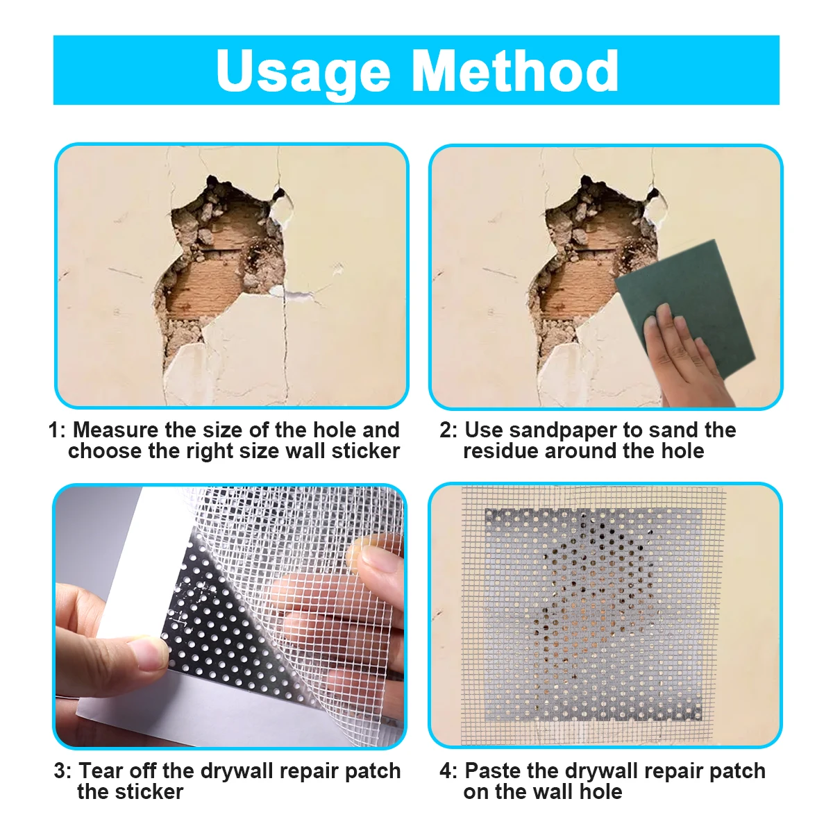 Drywall Repair Kit 3pcs Aluminum Wall Repair Patch, 4/6 Inch Fiber Mesh Galvanized Sheet, Drywall Hole Repair Patch Metal Patch