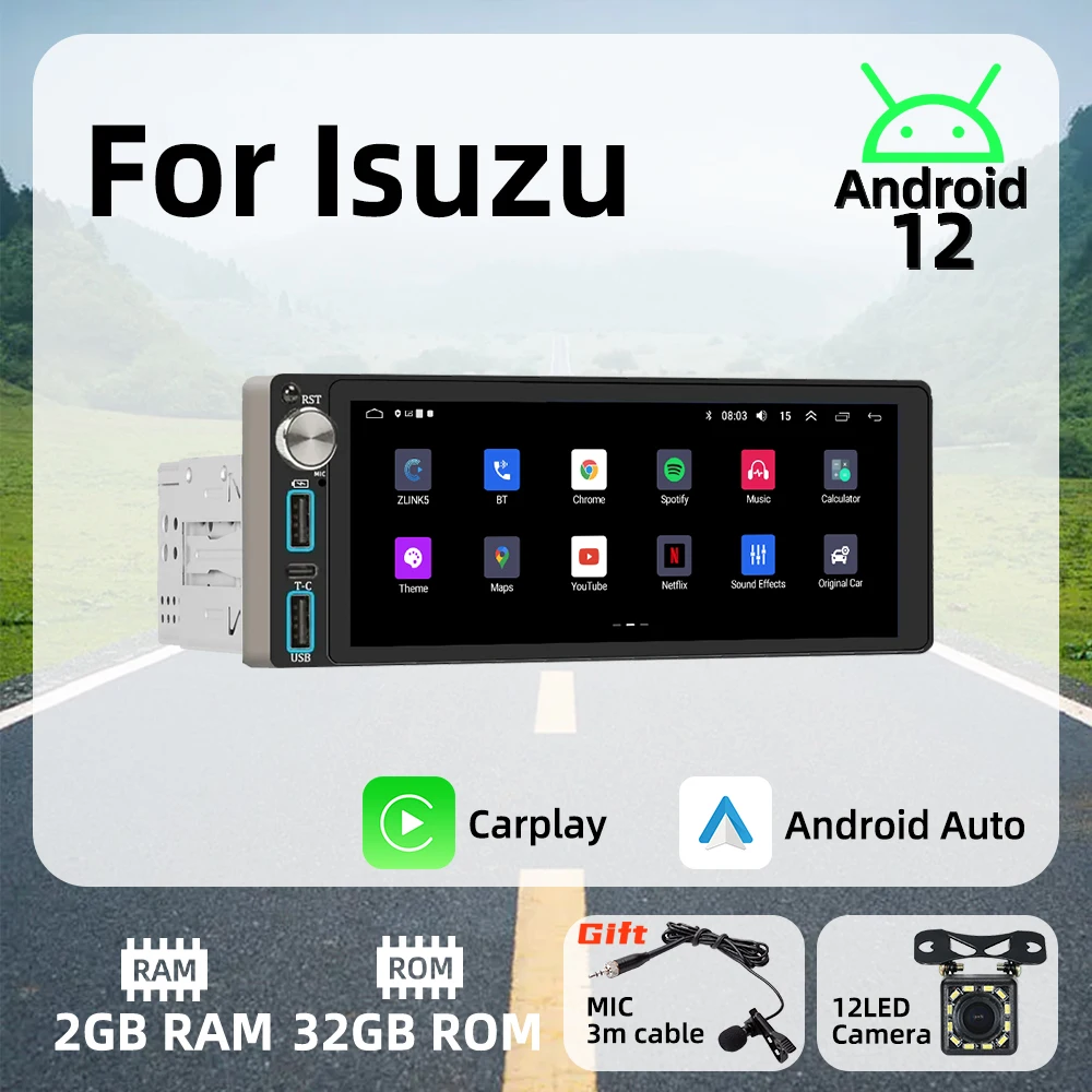 

Wireless Carplay Android Auto Autoradio 6.86" 1 Din Radio Android Car Multimedia for Isuzu Stereo Head Unit GPS Navigation Wifi