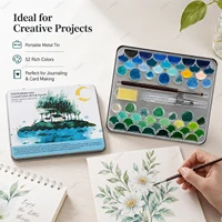 52 Colors Portable Watercolor Set in Metal Tin with Shell Paint Pans, Water Brush and Sponge for Artists, Students and Travel 6