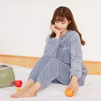 Ensemble pyjama en velours pour femmes, haut ample et pantalon à taille élastique, costume chaud en laine pour la maison, décontracté, automne hiver 2023 4