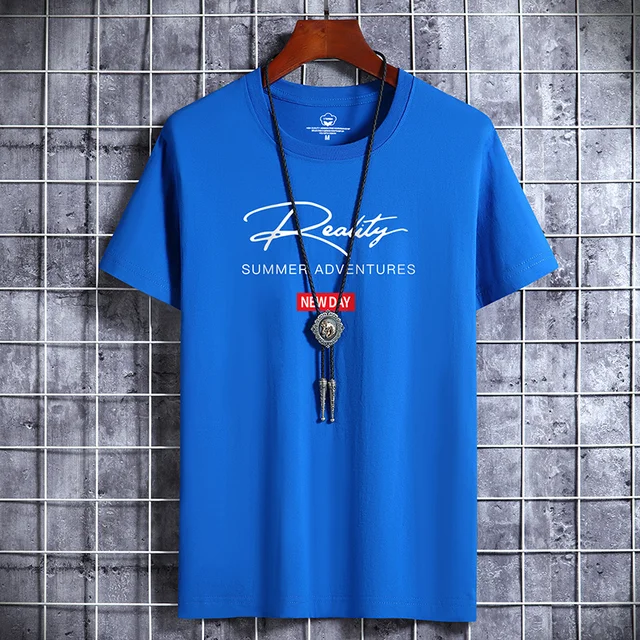 2022 NEW Letter Printing 100% Cotton Men T Shirt Hip-Hop Cotton T-shirt O-neck Summer Male Causal Tshirts Fashion Loose Tees J02 Royal Blue