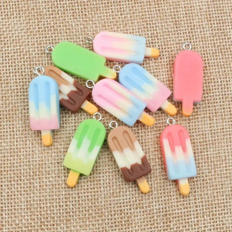 10개입 15x40mm 믹스 그라데이션 컬러 아이스크림 참 레진 모조 음식 펜던트 DIY 주얼리 공예 액세서리
