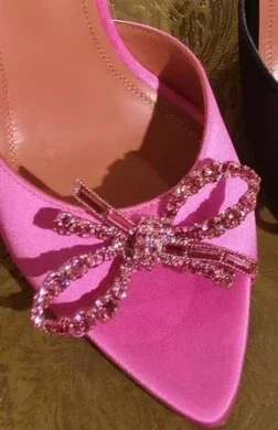 كعب عالي مفتوح من حجر الراين وفم السمكة للنساء ، ص...