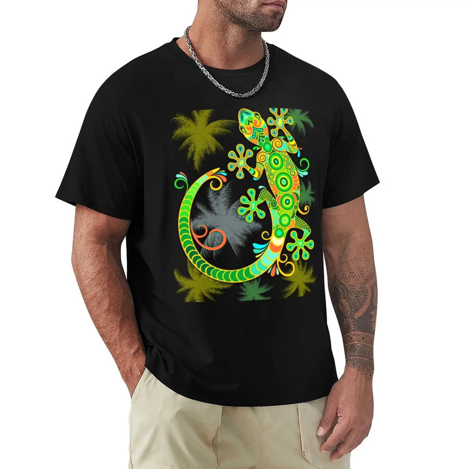 

Gecko Lizard Colorful Tattoo Style T-shirt plus size tops tees tops quick-drying clothes for men