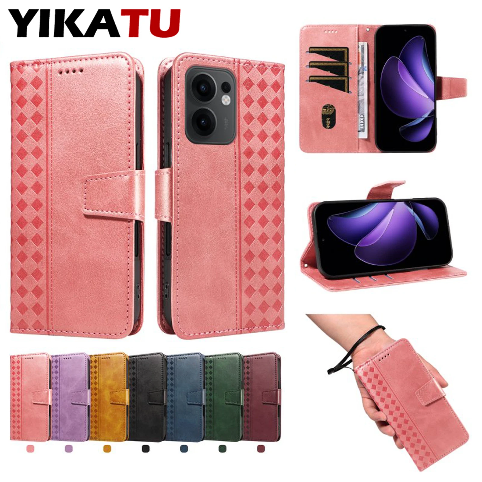 Leather Wallet Phone Case with Card Holder and Magnetic Closure