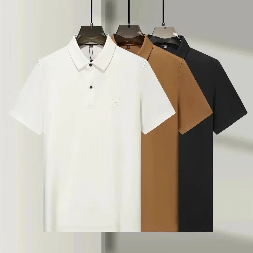 

2024 SIJITONGDA Shirt Silk Men 2024 Summer New Short Sleeve Breathable Thin Embroidery Quality Big Size M-3XL