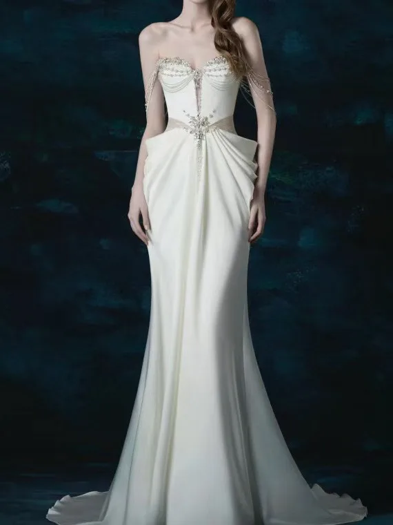 Gorgeous Beads Strapless Formal Evening Dresses Exquisite Satin A-line Vestidos De Fiesta Luxury Evening Gown 2024