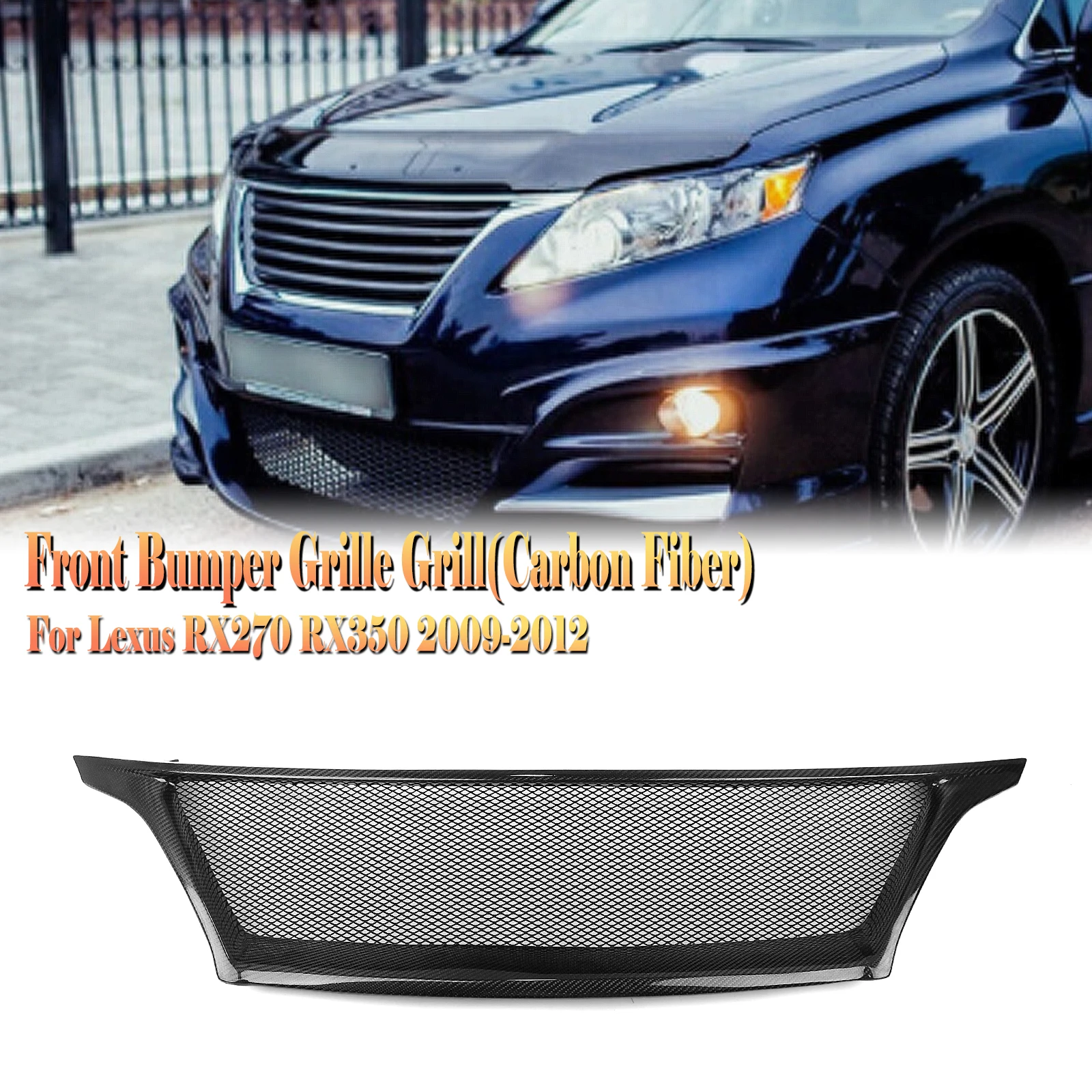 

Передняя решетка радиатора для Lexus RX270 RX350 2009-2012, гоночный гриль из настоящего углеродного волокна/стекловолокна, в виде сот, верхний бампер