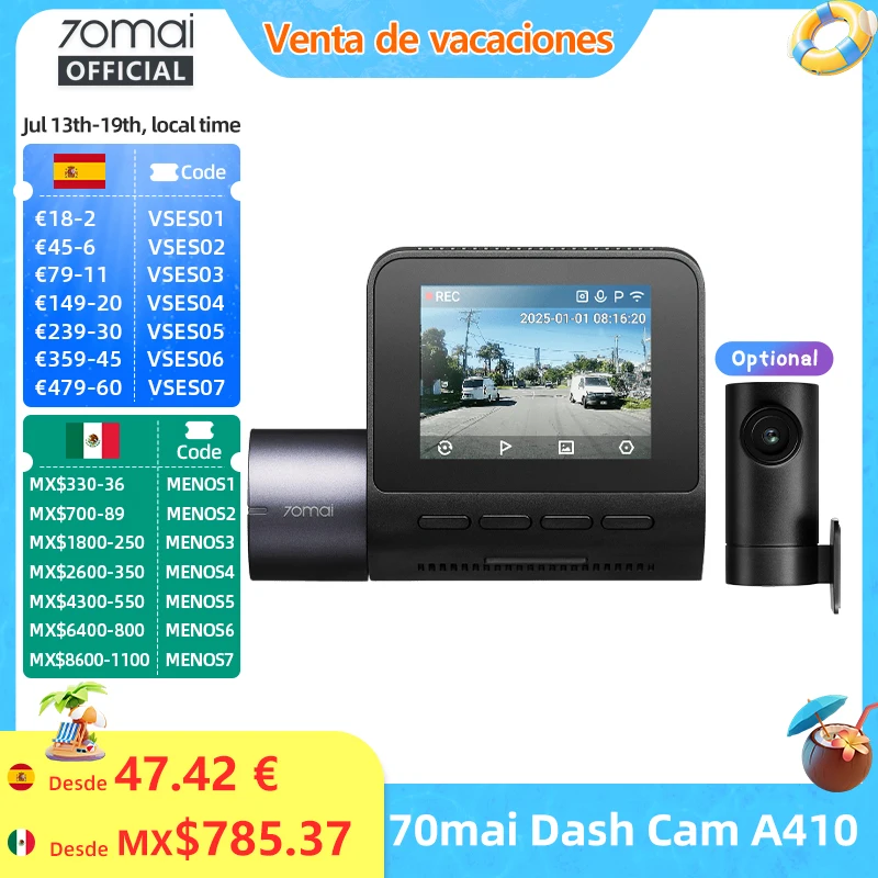 70mai Dash Cam A410 True 2.5K HDR Dual-Channel Supported F1.55 Aperture GPS 24H Parking Max 256GB Car DVR 70mai A410 70mai A400