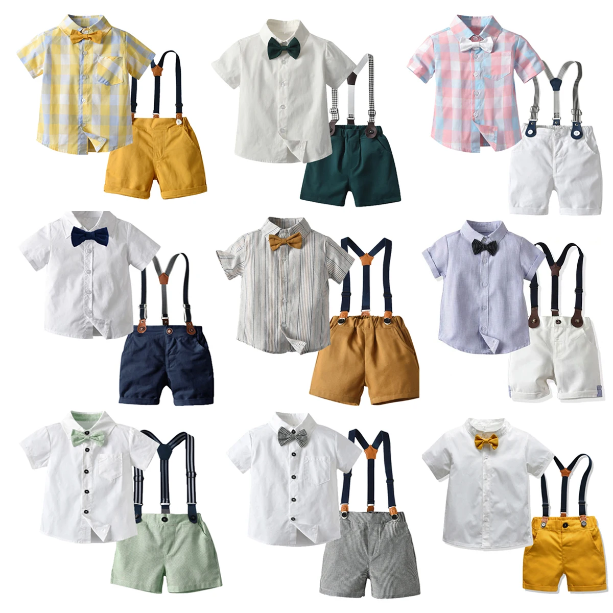 

Kid Boy Clothes Set Shirt Formal Birthday Summer Boys Bow School Perform Suit Gentleman Wedding Party Suspender Children Costume