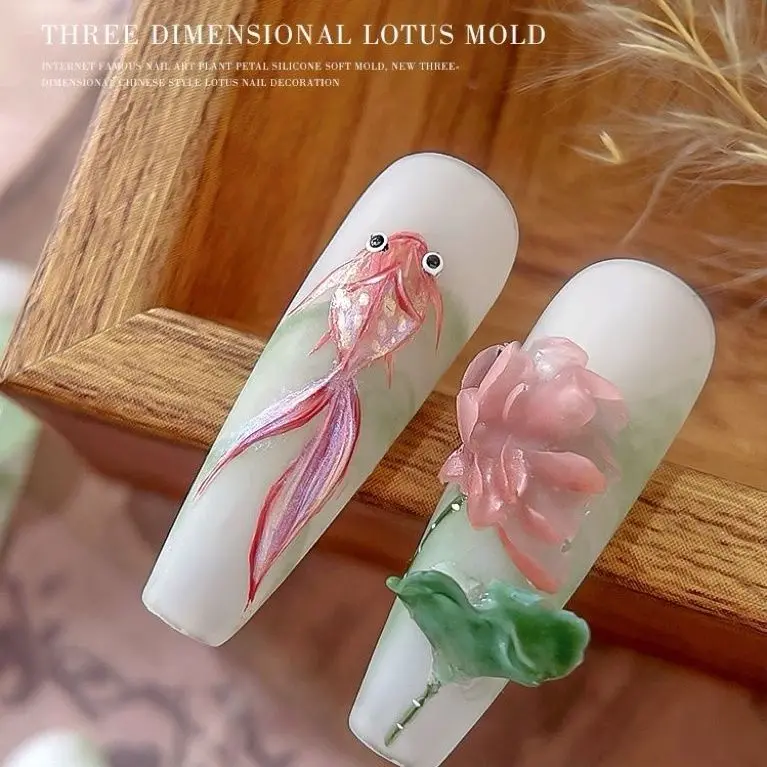 1pc  Lotus 3D Nail Acrylic Mold Nail Art Mould Silicone Nail Art Templates Nails Mold For DIY Nail Decoration 3