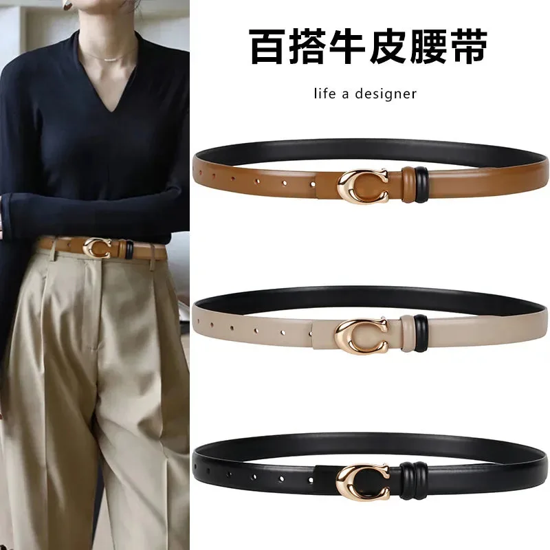 Letter C Trousers Belt Women's Leather New Women's Double-Sided Wearable Belt Women's Fashion Dress Coat Belt Accessories