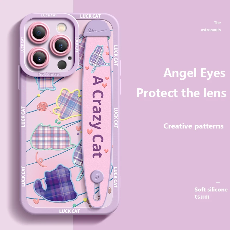 thumbnail image 1 of Deluxe Case Applicable Iphone 15 14 13 12 11 Pro Max X XR Xs 78 Soft Silicone Cell Phone Anti-fall Plaid Kitty Protective Cover, 1 of 5