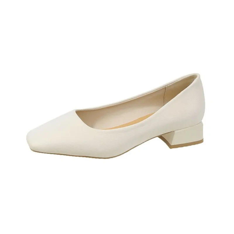 

2023 European and American Autumn Women's Square Head Mid Heel Shallow Mouth Thick Heel Shoes 4730