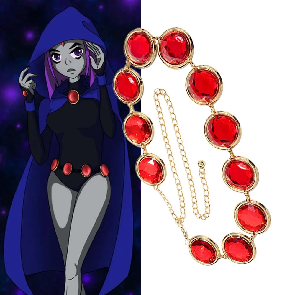 

Anime Belt Titans Superhero Raven Cosplay Red Stone Waist Chain Halloween Party Costume Accessories Women Gifts Props