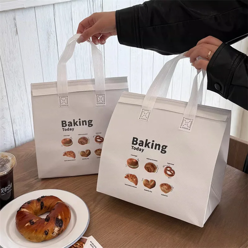 StoBag 10pcs Non-woven Insulation Tote Bag Fabric for Bread Cake Food Package Baking Keep Warm Delivery Reusable Portable Pouch 5