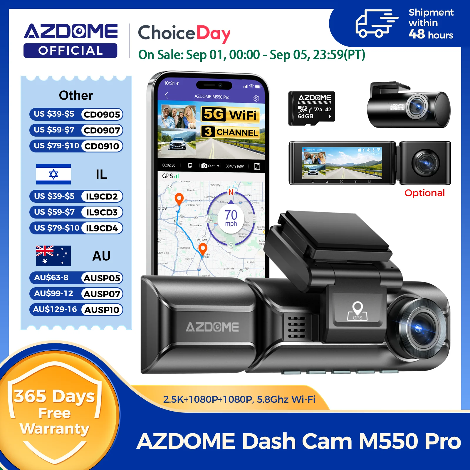 Dash Cam REDTIGER 4K UHD Con Doppia Telecamera, GPS, WiFi 5.8G E Touchscreen 3.18'' - Visione Notturna, Parcheggio E Controllo Vocale - Foto 3