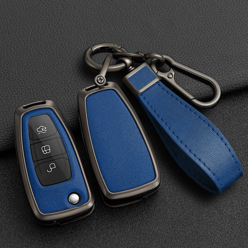 Happyit ABS Carbon Fiber Shell Siliconen Autosleutel Cover Case Sleutelhanger voor Ford Focus Mondeo Edge Fiesta Kuga Mondeo MK4 Fusion Escort Ecosport (B koolstofvezel rood