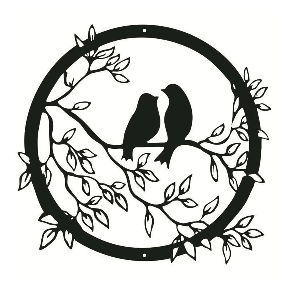 

Wall Decor Iron Art Decoration Bird Wall Decoration Home Black/Color Branch Bird Pattern Circular Shape Crafts