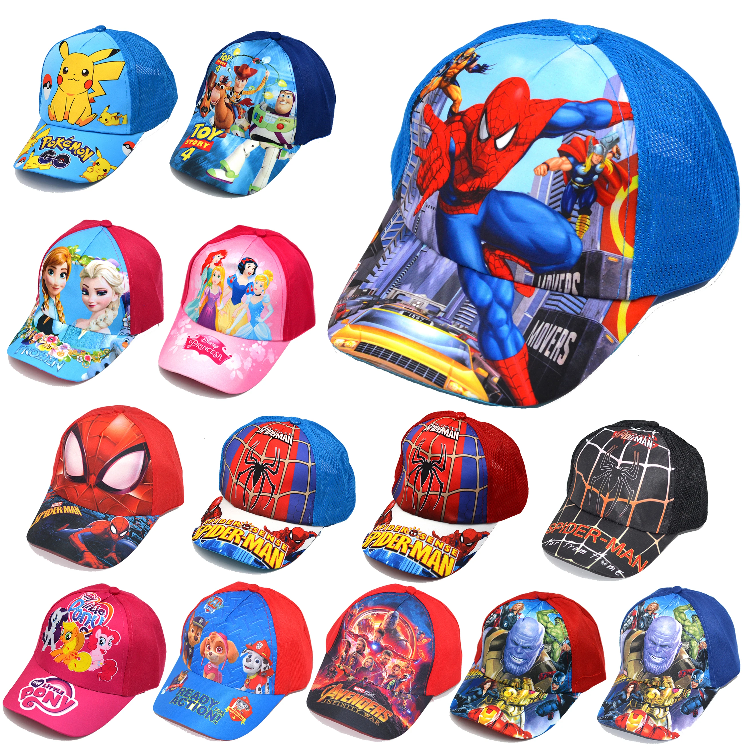 New Anime Disney Princess Frozen Mickey Mouse Kids Brand Hat Boy Girl Travel Caps Spiderman Mickey Baby Figure Gift Toys 2-8Y