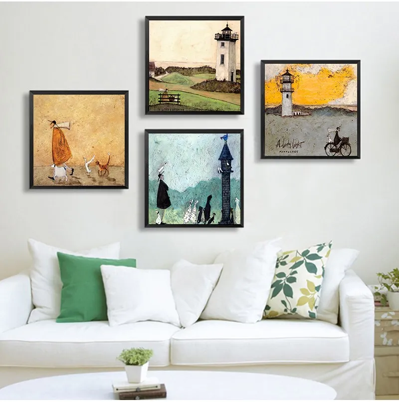 Landscape Love Dogs Pet Canvas Wall Art - Vintage Nordic Abstract Home Decor