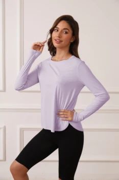 Ladies' curved hem sun-protective shirts, SPF shirts, long-sleeved T-shirts, hiking, fishing, outdoor fitness and running shirts 1