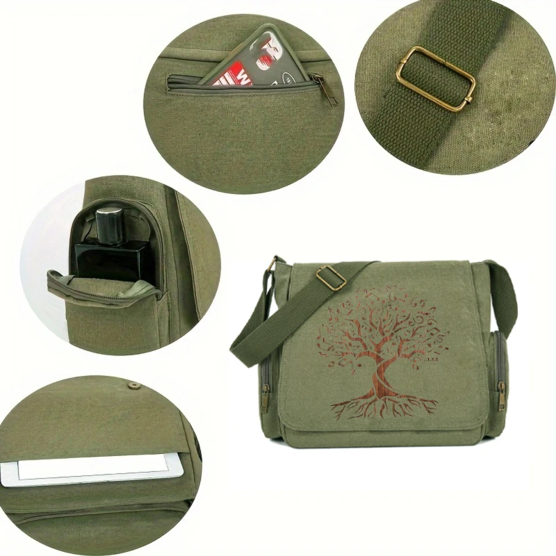 Vintage Women's Shoulder Bag Laptop Bag Canvas Messenger Bag Crossbody Bag Tree Print Large Capacity