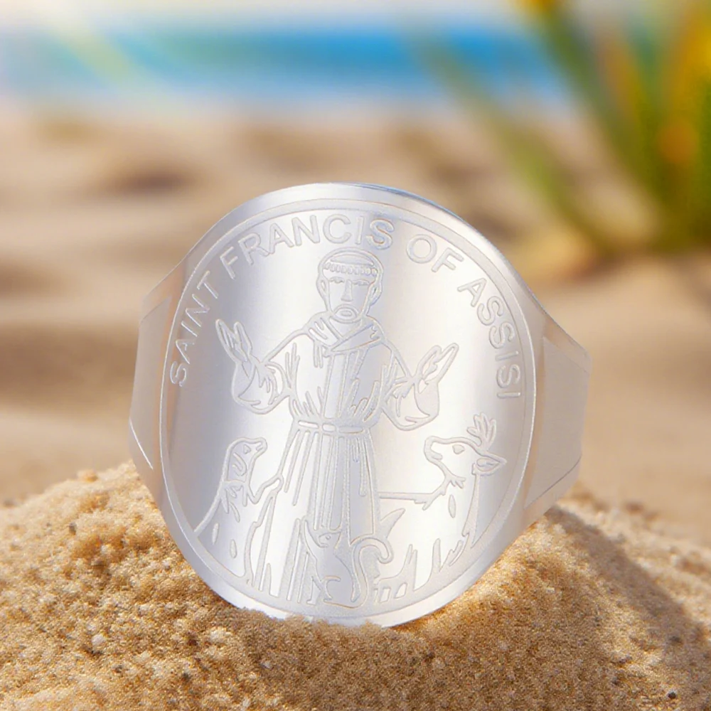 Dawapara Saint Francis of Assisi Verstellbarer Ring Katholischer Schutzpatron Tier Advocate Geschenke Edelstahlschmuck – Detail 10