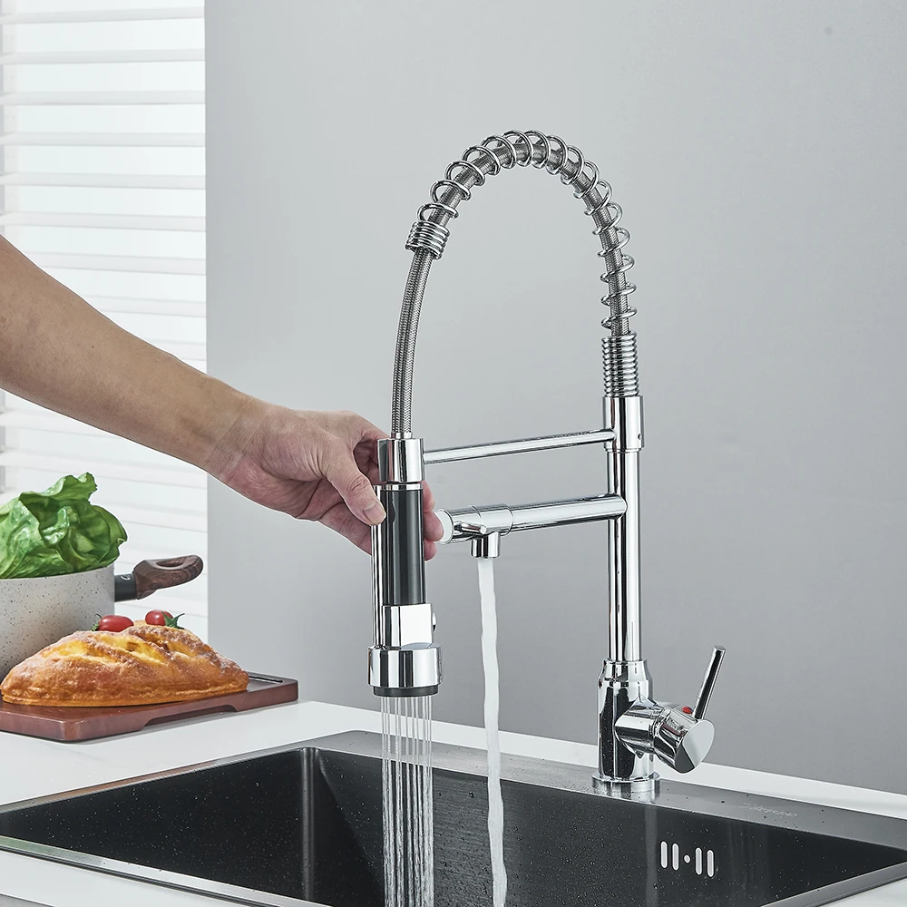 ハイアークキッチン蛇口、シングルハンドルレバー温水と冷水ミキサータップ、銅合金360°回転プルアウトキッチン野菜ボウルシンク蛇口、2 プルダウンスプレー 装置の高アークステンレス鋼製キッチンシンク蛇口カウンタートップマウントミキシング蛇口（色：ニッケルブラシ ... プルダウンスプレー付きブラックキッチン蛇口、銅シングルハンドルハイアークシングルホールプルアウトキッチンシンク蛇口、回転式温水および