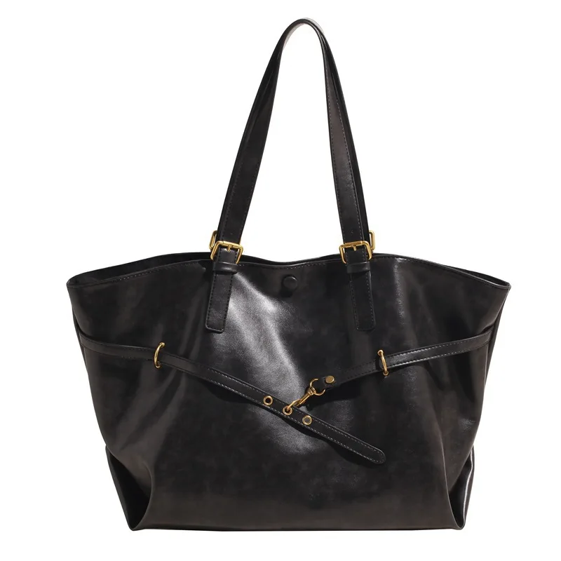 Retro PU Leather Tote Bag – Trendy Winter Shoulder Handbag