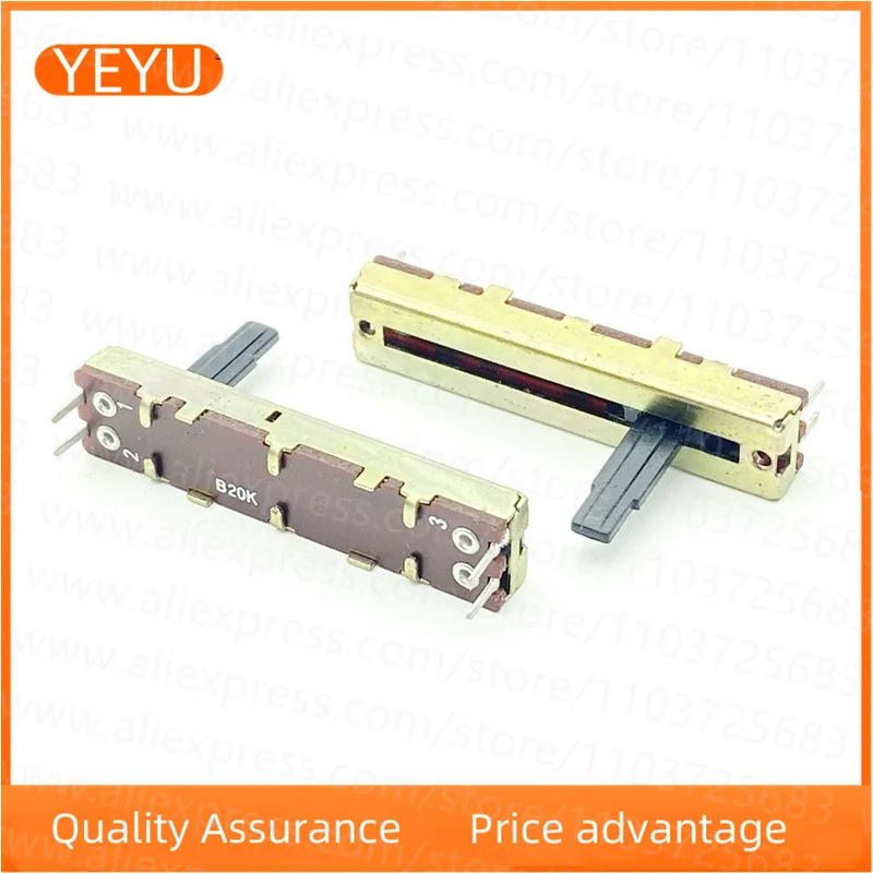 45mm B20K 4-pin Single Straight Slide Potentiometer 2PCS Power Amplifier Audio Mixer Fader Tone Volume Control