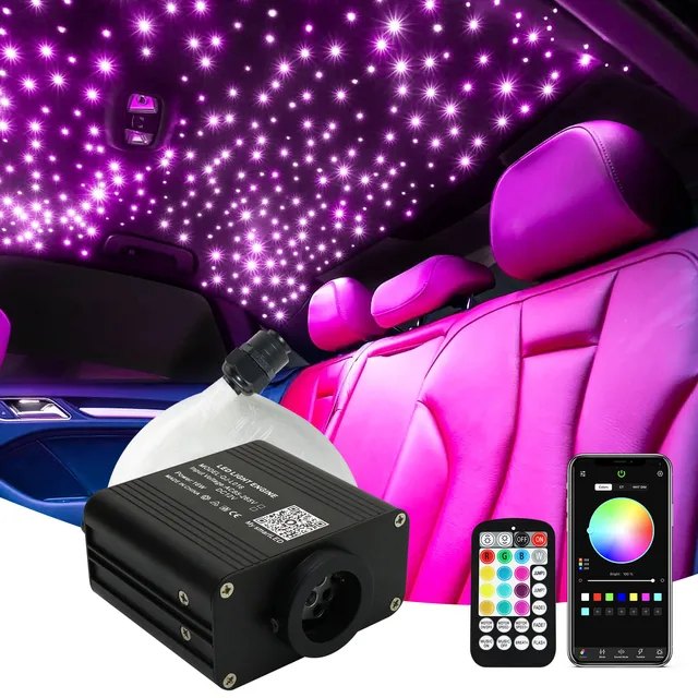 DC12V Car Starry Sky Car Fiber Optic Light APP 16W RGBW Twinkle Car Roof Fiber Optic Light Star Roof Interior Atmosphere Light