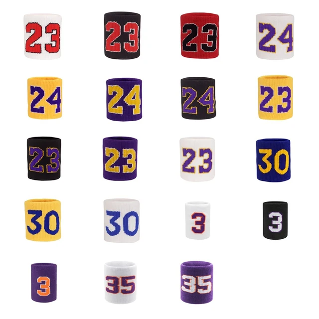 1 Pair Basketball Fitness Wristband Sport Sweatband Number 24 Sweat Wrist Support Brace Suitable For Gym Volleyball Safety Wrist 3