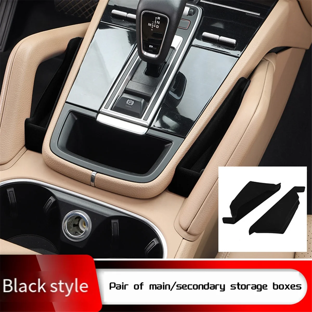 Car Center Console Space Storage Box Central Armrest Storage Box Container Organizer for Porsche Cayenne 2011- Black