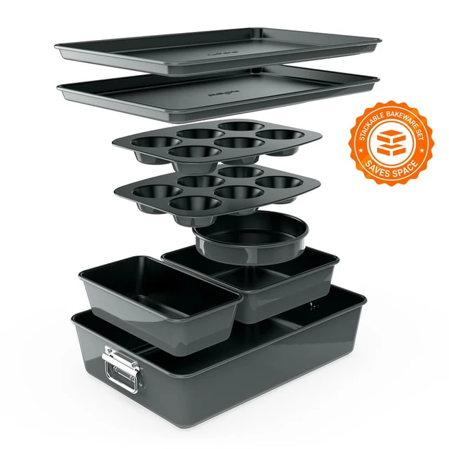 8-Piece Nonstick Stackable Bakeware Set Baking Tray Set W/ Non-Stick  Coating (Gray) - AliExpress