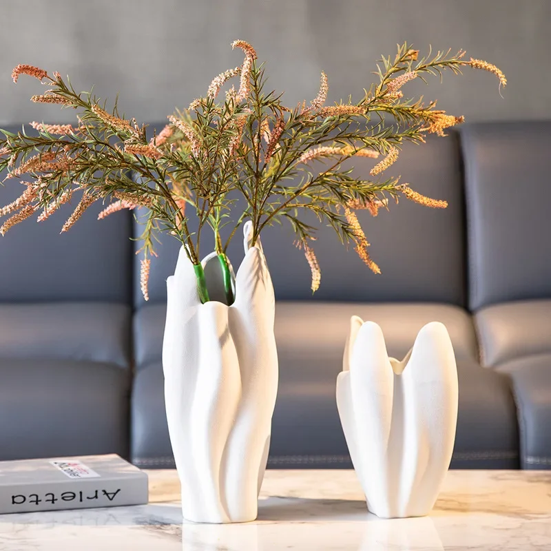 Ceramic Vase Irregular Pleated Scrub Ceramic Handicraft Flower Vase Floral Arrangement Accessories Terrarium Home Decoration 2
