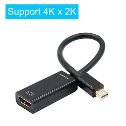 Ultra HD Mini DisplayPort to HDMI Adapter Cable - 4K High-Resolution Mini DP to HDMI Female Connector (Black)