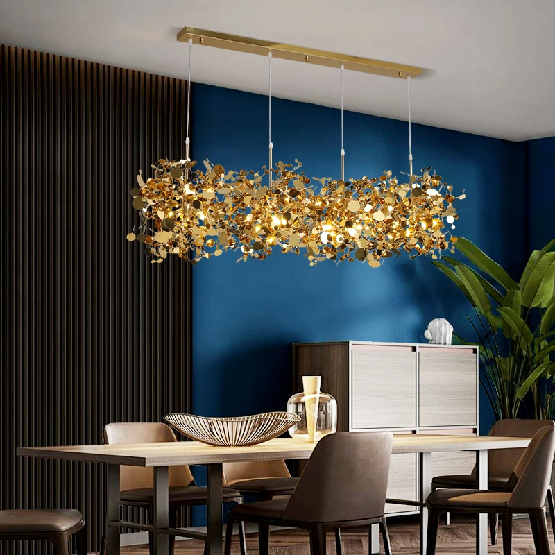 Modern Stainless Steel Chandelier Leaf Sequin Restaurant Hanging Lamp Golden Personality Shop Bar Kitchen Island Hanging Lamp led chandelier ceiling chandelier