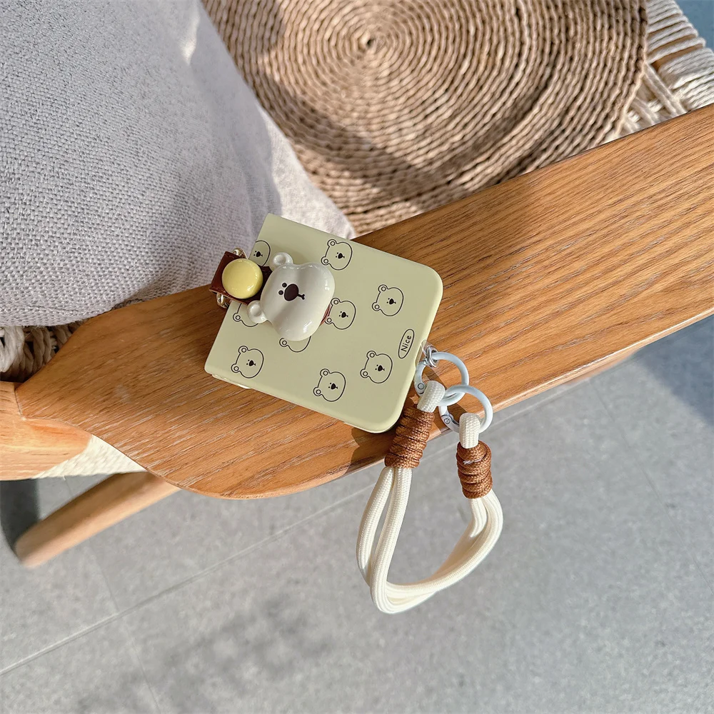 Charming 3D Bear Hand Strap Case with Lanyard Ring Holder - Shockproof Flip Cover