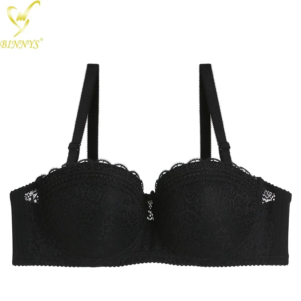 Binnys Women's Bra Half Cup C Cup Convertible Straps Thin Female Lingerie Lace Strap Back Seal Three Hook Underwire Ladies Bra