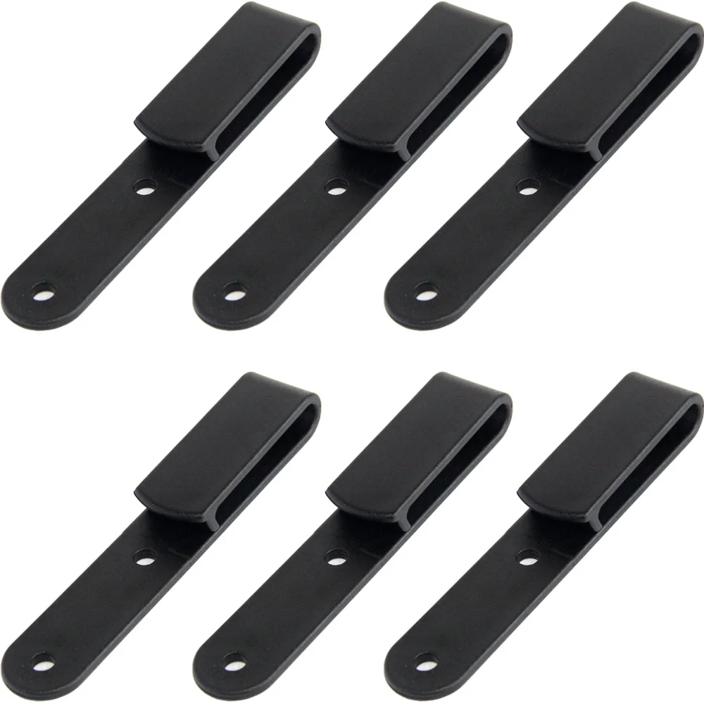 

Set of 6 Black Plastic Long J-Clip Holster Tough Loop for IWB OWB Kydex Leather Hybrid Holster Making W/Chicago Screw