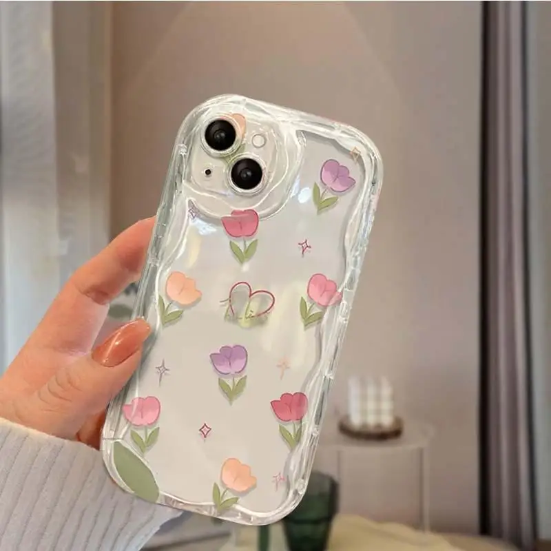 Clear Floral Tulip Phone Case with Small Flower Design