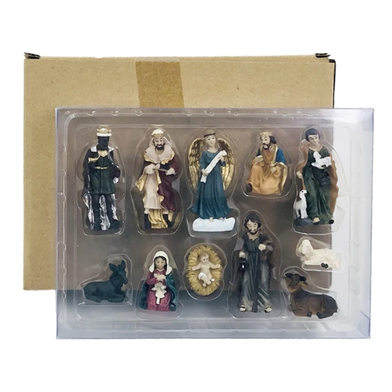 11pcs Jesus Nativity Scene Statue Christmas Manger Decorations Set Resin Figurines for Home Holiday Church Decor Holiday
