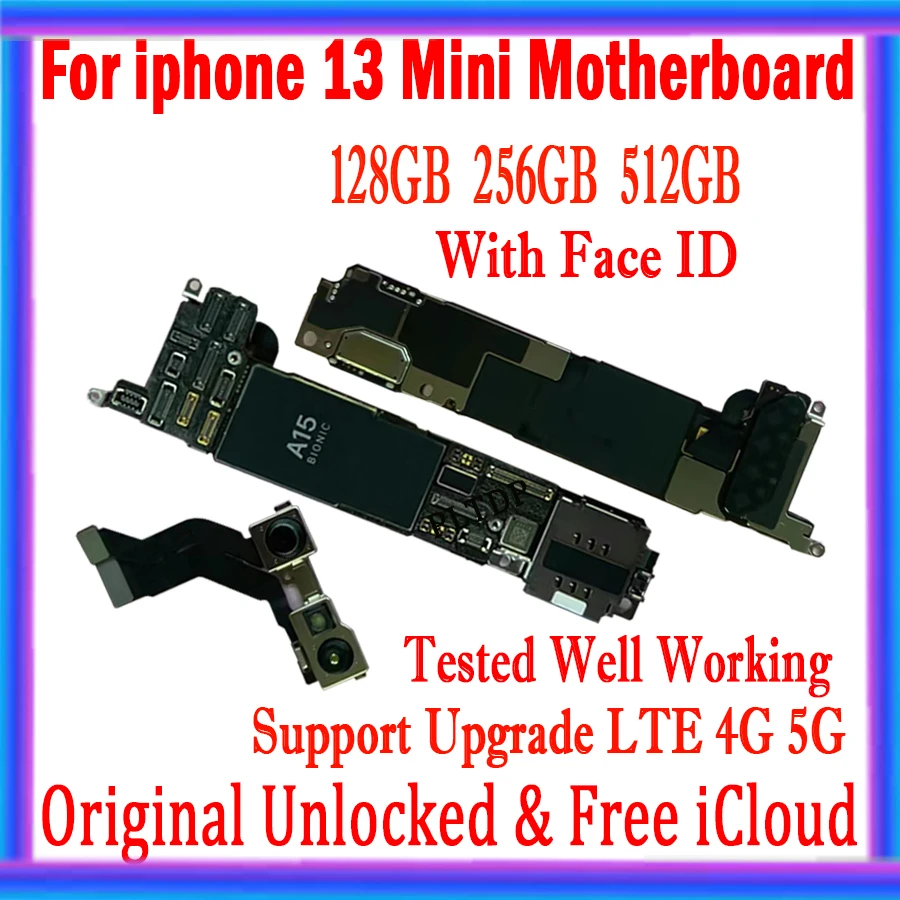 

Support OS Update For iPhone 13 Mini Motherboard With os System 128GB 256GB Original Logic boared Free icloud With Face ID Plate