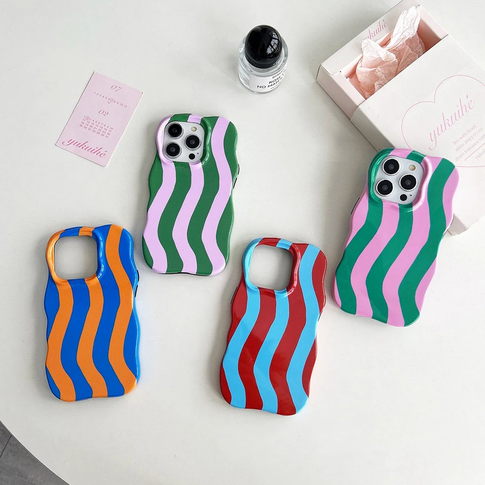 Sleek 2-in-1 Glossy Stripes Phone Case with Wave Edges & Comfortable Touch